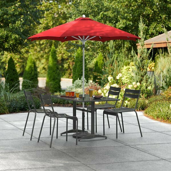 Lancaster Table & Seating 6' Red Push Lift Aluminum Umbrella 164UMBAL06RD